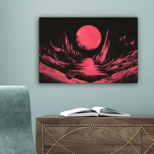 Maan - Felroze - Bergen - Rivier canvas 2cm klein -sfeer4