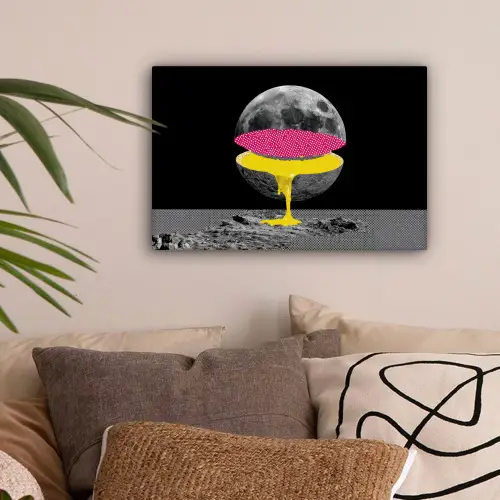 Maan - Geel - Roze - Zwart canvas 2cm klein -sfeer1