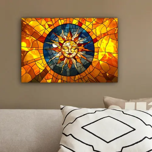 Mozaïek - Zon - Geel - Cirkel canvas 2cm klein -sfeer3