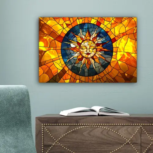 Mozaïek - Zon - Geel - Cirkel canvas 2cm klein -sfeer4