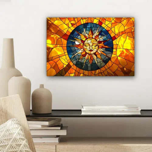 Mozaïek - Zon - Geel - Cirkel canvas 2cm klein -sfeer6