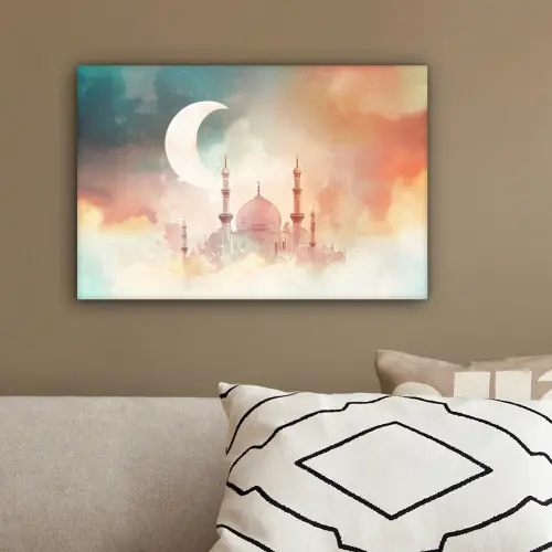 Moskee - Kleurrijke wolken - Arabisch - Ramadan - Islamitische canvas 2cm klein -sfeer3