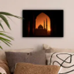 Moskee - Oranje hemel - Donkere boogopening canvas 2cm klein -sfeer1