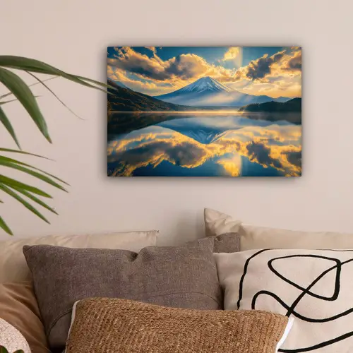 Berg - Rivier - Zonsondergang canvas 2cm klein -sfeer1