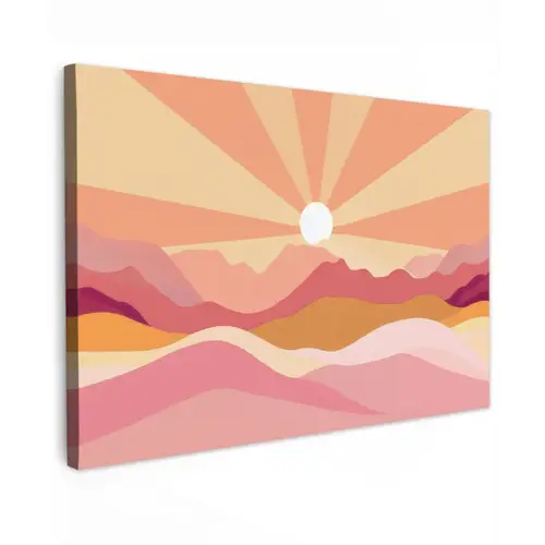 Bergen - Abstract - Zonnestralen - Roze canvas 2cm klein -z3d