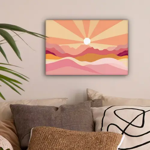 Bergen - Abstract - Zonnestralen - Roze canvas 2cm klein -sfeer1