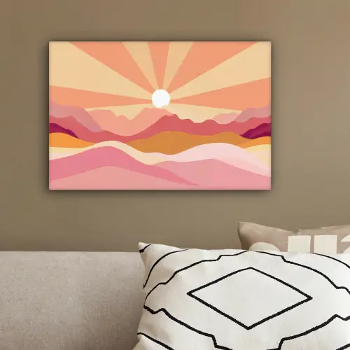 Bergen - Abstract - Zonnestralen - Roze canvas 2cm klein -sfeer3