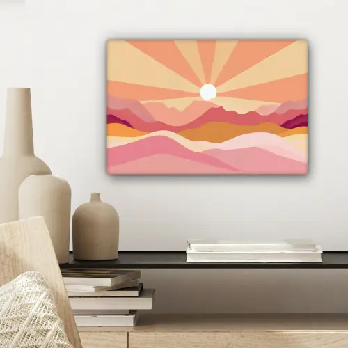 Bergen - Abstract - Zonnestralen - Roze canvas 2cm klein -sfeer6