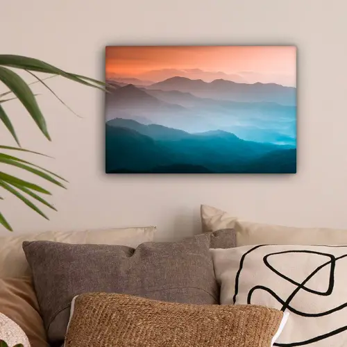 Bergen - Zon - Oranje - Natuur canvas 2cm klein -sfeer1