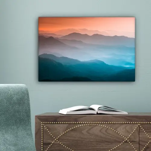 Bergen - Zon - Oranje - Natuur canvas 2cm klein -sfeer4