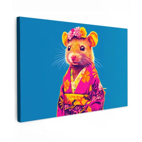 Muis - Kimono - Bloemen - Blauw canvas 2cm klein -z3d