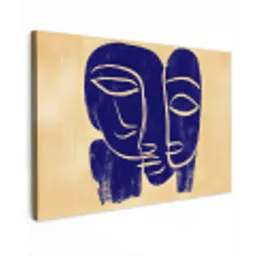 Okergeel - Blauw - Eenvoudige lijnen canvas 2cm klein -z3d