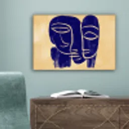 Okergeel - Blauw - Eenvoudige lijnen canvas 2cm klein -sfeer4