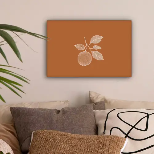 Sinaasappel - Getekend - Bladeren - Bruin canvas 2cm klein -sfeer1
