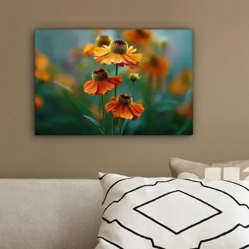 Oranje bloemen - Levendig - Wazige achtergrond canvas 2cm klein -sfeer3