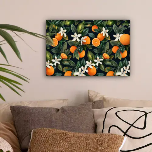 Sinaasappels - Bloesems - Bladeren - Tropisch canvas 2cm klein -sfeer1