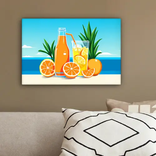 Sinaasappels - Ijsblokjes - Zee - Illustratie canvas 2cm klein -sfeer3