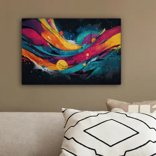 Banen - Golven - Kleurrijk - Abstract canvas 2cm klein -sfeer3