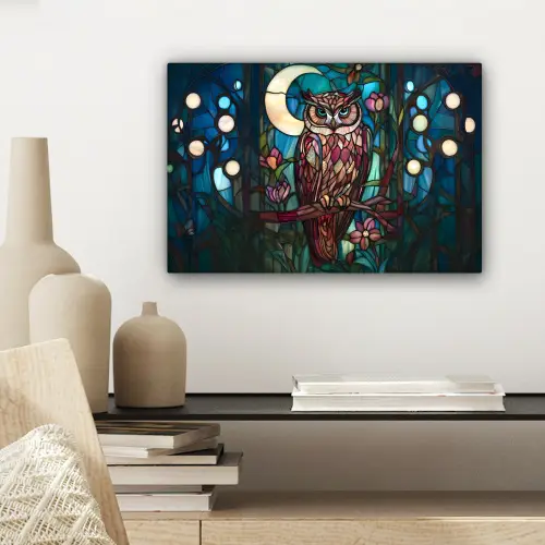 Uil - Mozaïek - Maan - Nacht canvas 2cm klein -sfeer6