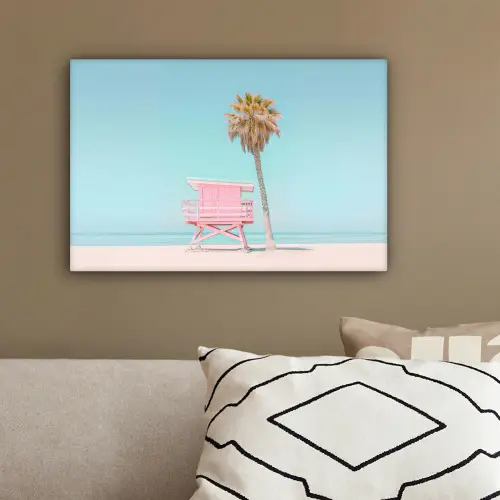 Palmboom - Strandhuis - Roze canvas 2cm klein -sfeer3