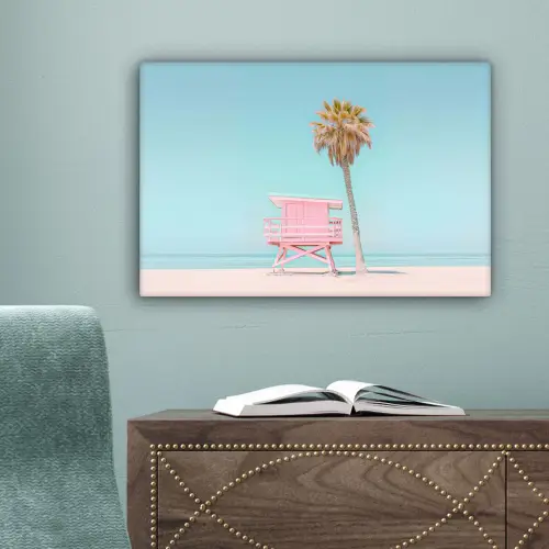 Palmboom - Strandhuis - Roze canvas 2cm klein -sfeer4