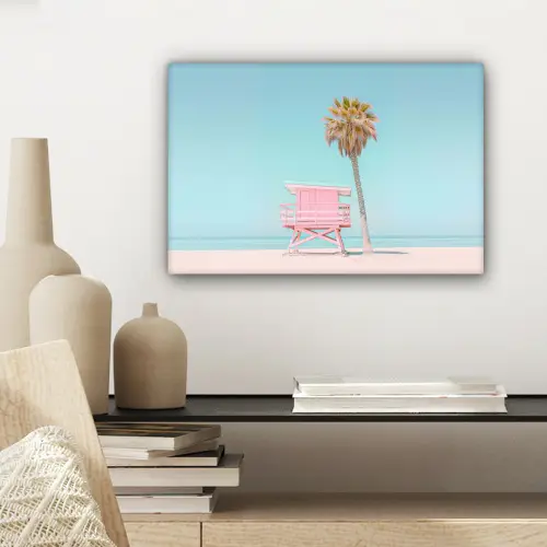 Palmboom - Strandhuis - Roze canvas 2cm klein -sfeer6