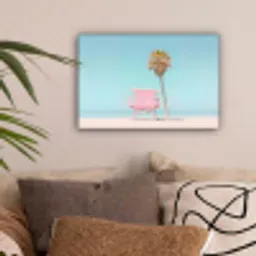 Palmboom - Strandhuis - Roze canvas 2cm klein -sfeer1