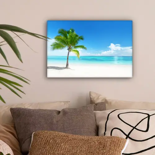 Palmboom - Strand - Zee - Zomer canvas 2cm klein -sfeer1
