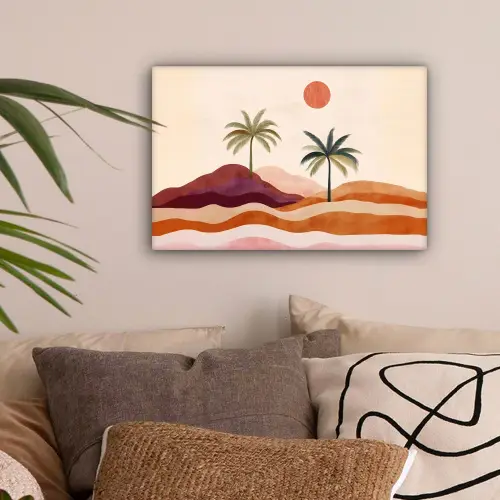 Palmbomen - Abstract - Zon - Heuvels canvas 2cm klein -sfeer1