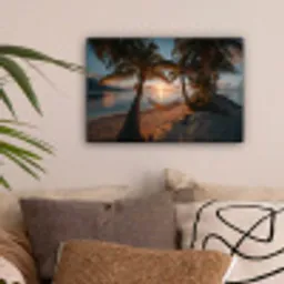 Palmbomen - Hangmat - Strand - Zonsondergang canvas 2cm klein -sfeer1