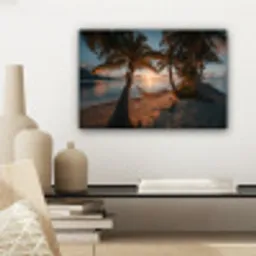 Palmbomen - Hangmat - Strand - Zonsondergang canvas 2cm klein -sfeer6