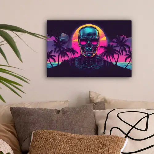 Palmbomen - Hoofd - Metallic - Zonsondergang canvas 2cm klein -sfeer1
