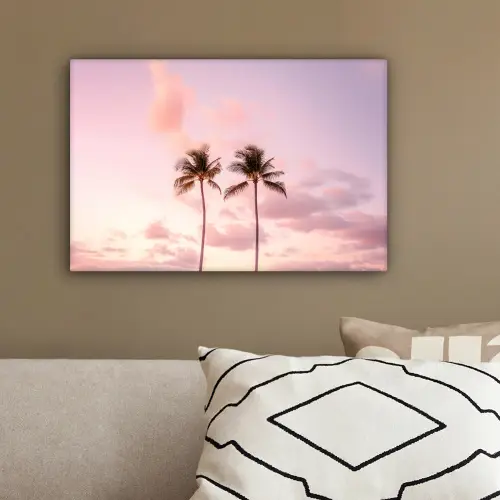 Palmbomen - Paars - Wolken - Lucht canvas 2cm klein -sfeer3