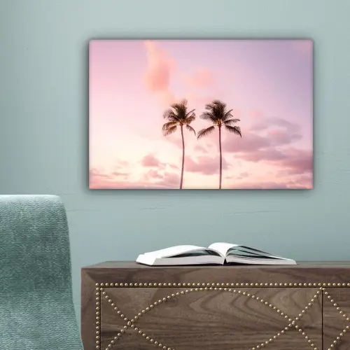 Palmbomen - Paars - Wolken - Lucht canvas 2cm klein -sfeer4