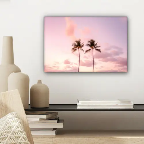 Palmbomen - Paars - Wolken - Lucht canvas 2cm klein -sfeer6