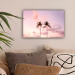 Palmbomen - Paars - Wolken - Lucht canvas 2cm klein -sfeer1