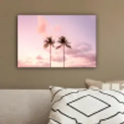 Palmbomen - Paars - Wolken - Lucht canvas 2cm klein -sfeer3