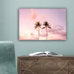 Palmbomen - Paars - Wolken - Lucht canvas 2cm klein -sfeer4