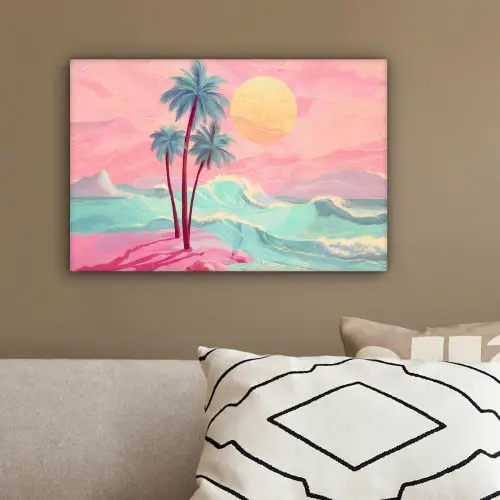 Palmbomen - Golven - Zee canvas 2cm klein -sfeer3
