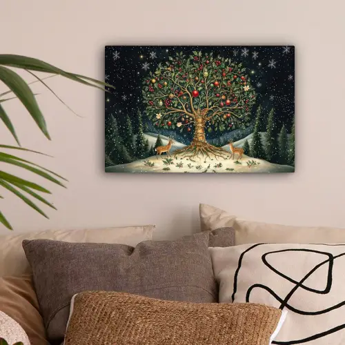 Feestboom - Winterhemel - Kleurrijk canvas 2cm klein -sfeer1