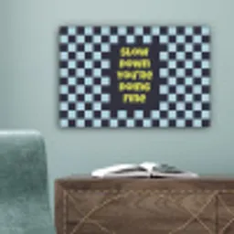 Patroon - Geblok - Blauw - Slow down you're doing fine canvas 2cm klein -sfeer4