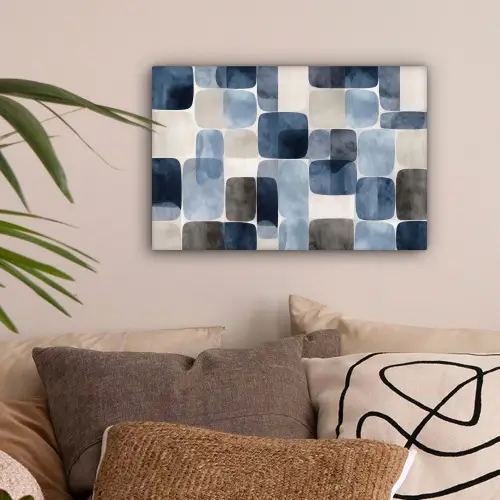 Patroon - Blauw - Vierkanten canvas 2cm klein -sfeer1
