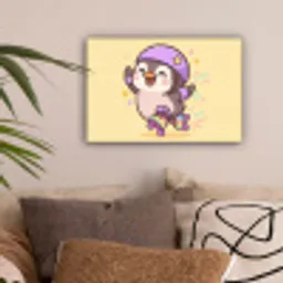 Pinguïn - Rolschaatsen - Geel - Energiek canvas 2cm klein -sfeer1