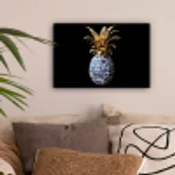 Ananas - Bloemen patroon - Goud - Delftsblauw canvas 2cm klein -sfeer1