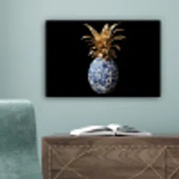 Ananas - Bloemen patroon - Goud - Delftsblauw canvas 2cm klein -sfeer4