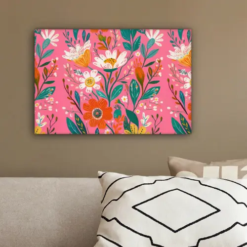 Roze - Bloemen - Wit - Oranje canvas 2cm klein -sfeer3