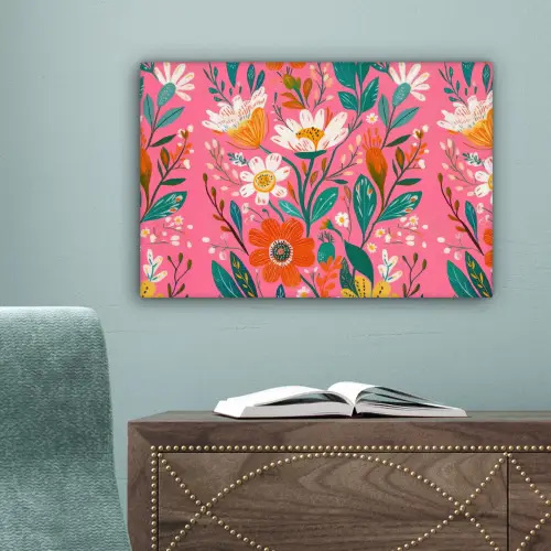 Roze - Bloemen - Wit - Oranje canvas 2cm klein -sfeer4