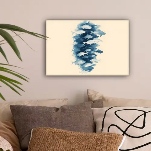 Vissen - Minimalistisch - Blauw canvas 2cm klein -sfeer1