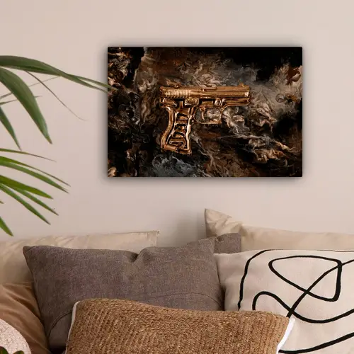 Pistool - Goud - Rook canvas 2cm klein -sfeer1