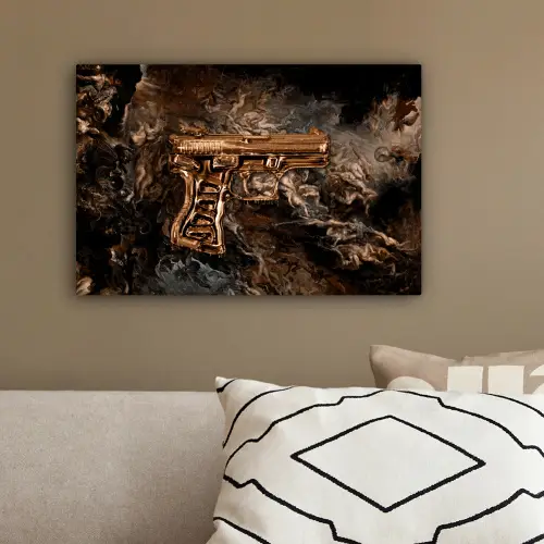 Pistool - Goud - Rook canvas 2cm klein -sfeer3